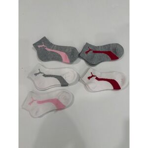 Puma Girls Ankle Socks Multi Pack Grey White Pink Red Medium Shoe Size 9-3.5 (5)